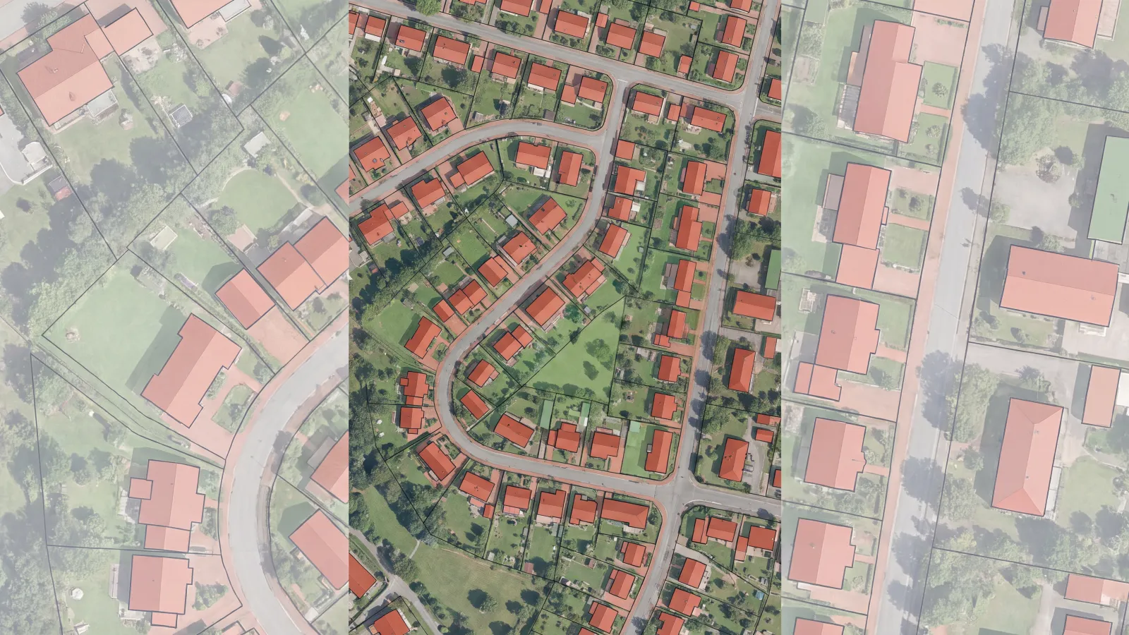 Illustration: Orthophoto mit klassifizierten versiegelten und begrünten Flächen für die gesplittete Abwassergebühr
