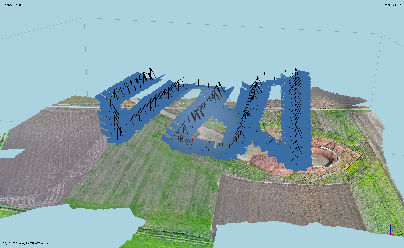 3D-Punktwolke mit Flugpfaden