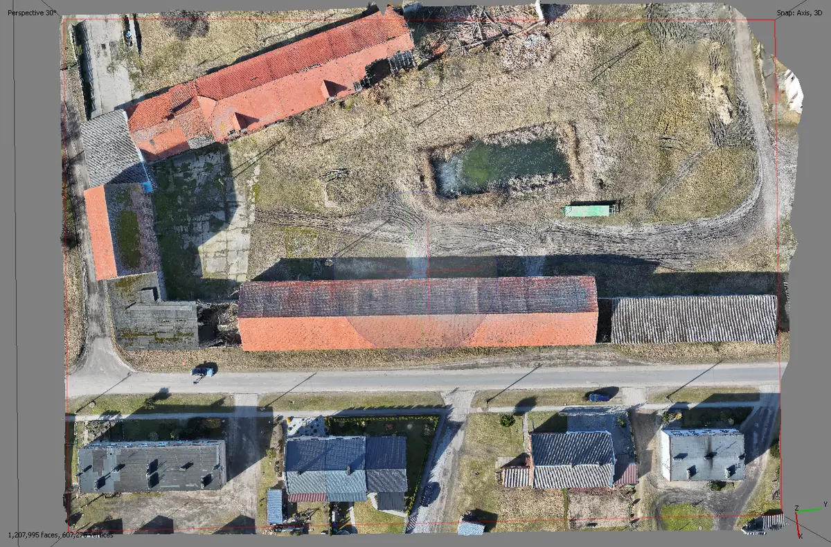 Digitaler Zwilling Bauernhof Draufsicht – Maßstabsgetreue Ansicht von oben für Flächenberechnung