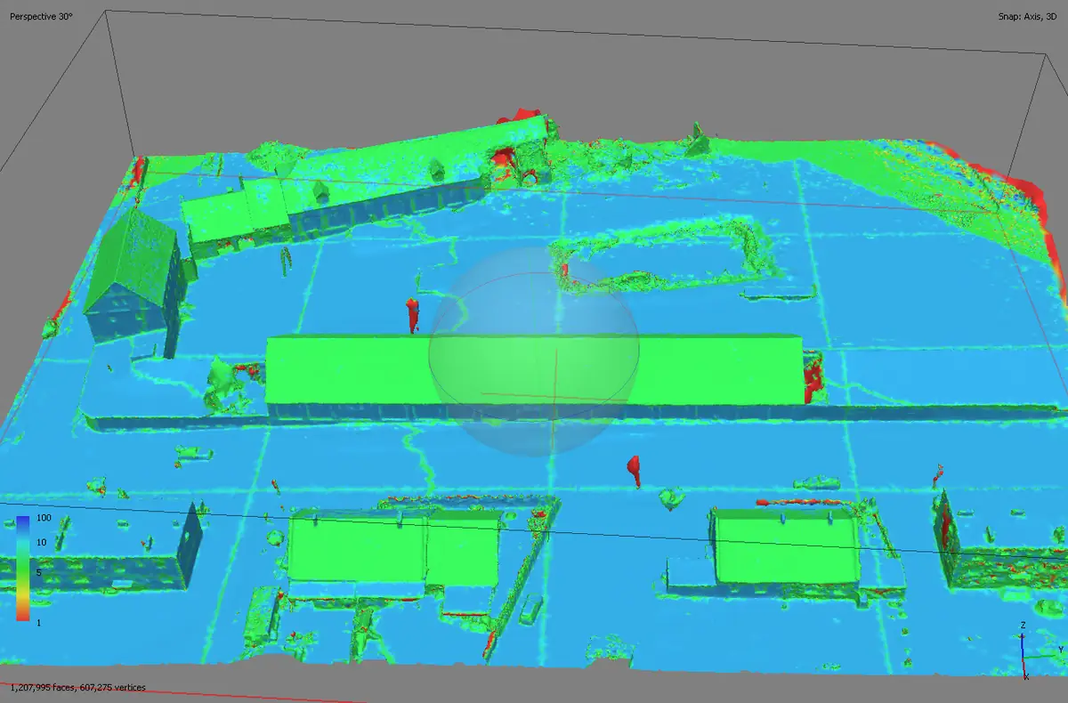 Konfidenzmodell der 3D-Rekonstruktion – Grün (hohe Qualität) bis Rot (niedrige Qualität)