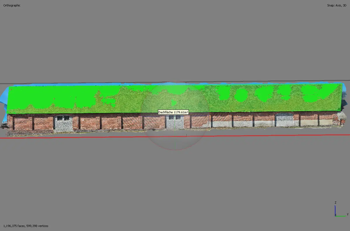 Dachflächenberechnung Scheune – 423,52 m² Dachfläche mit polygonaler Markierung