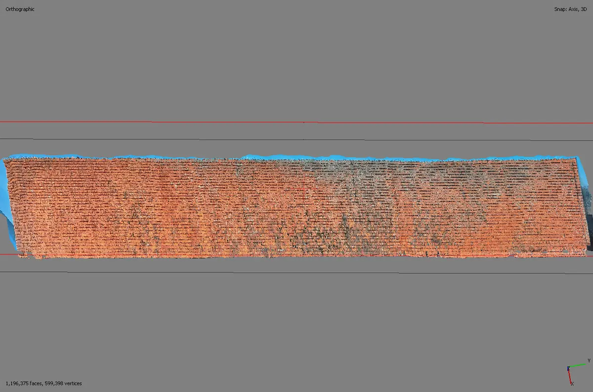 Scheunendach orthografische Draufsicht – Gesamtübersicht der Dacheindeckung für Schadensanalyse