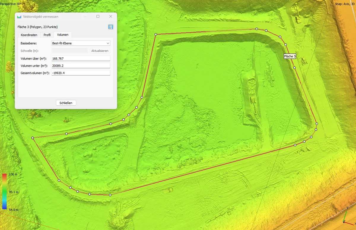 Flächenanalyse Teilbereich der Sandgrube – Fläche 3 mit 19.920 m³ Volumen