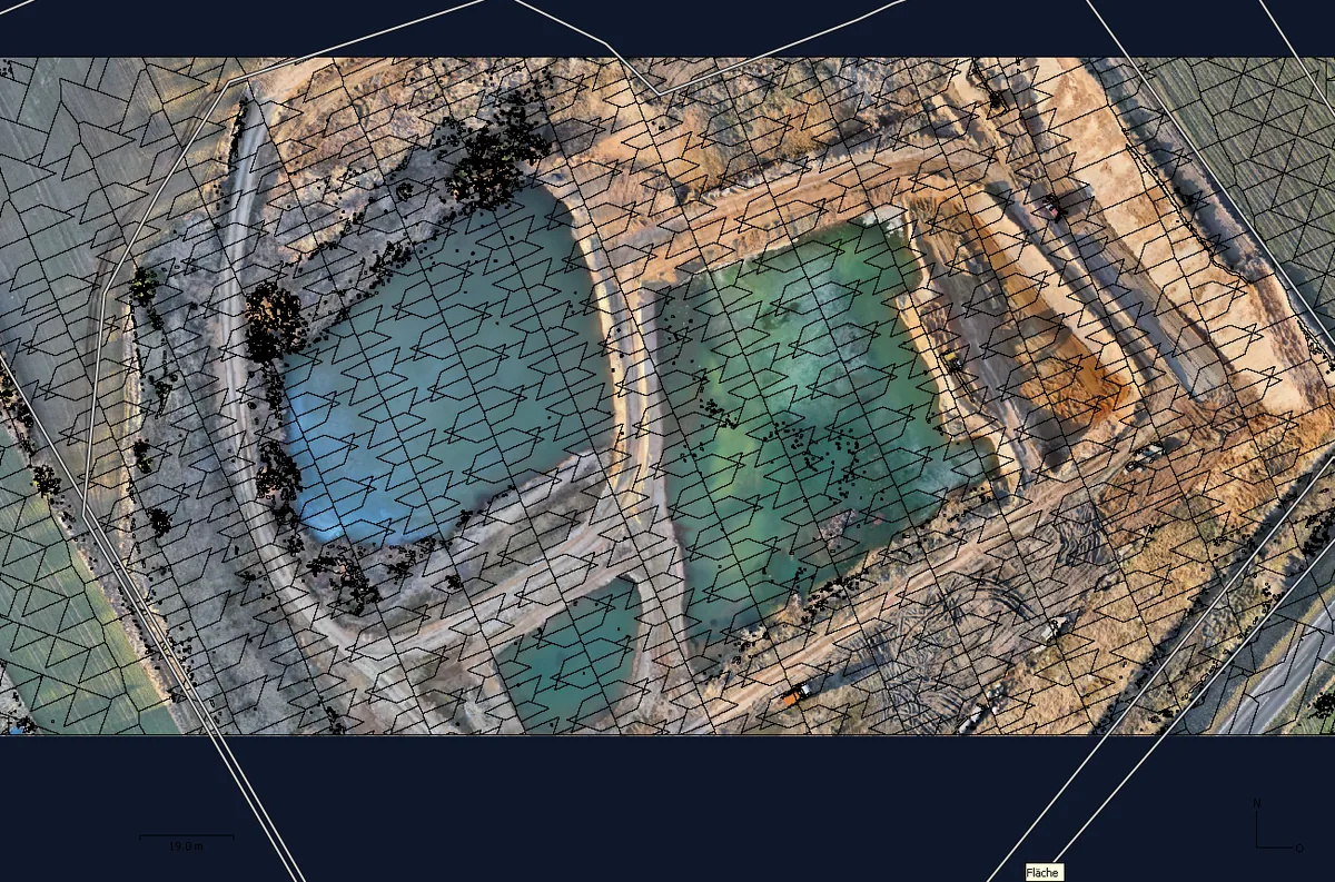 Orthofoto der Sandgrube aus Vogelperspektive – 62.239 m² Fläche, aufgenommen mit DJI Matrice 4T