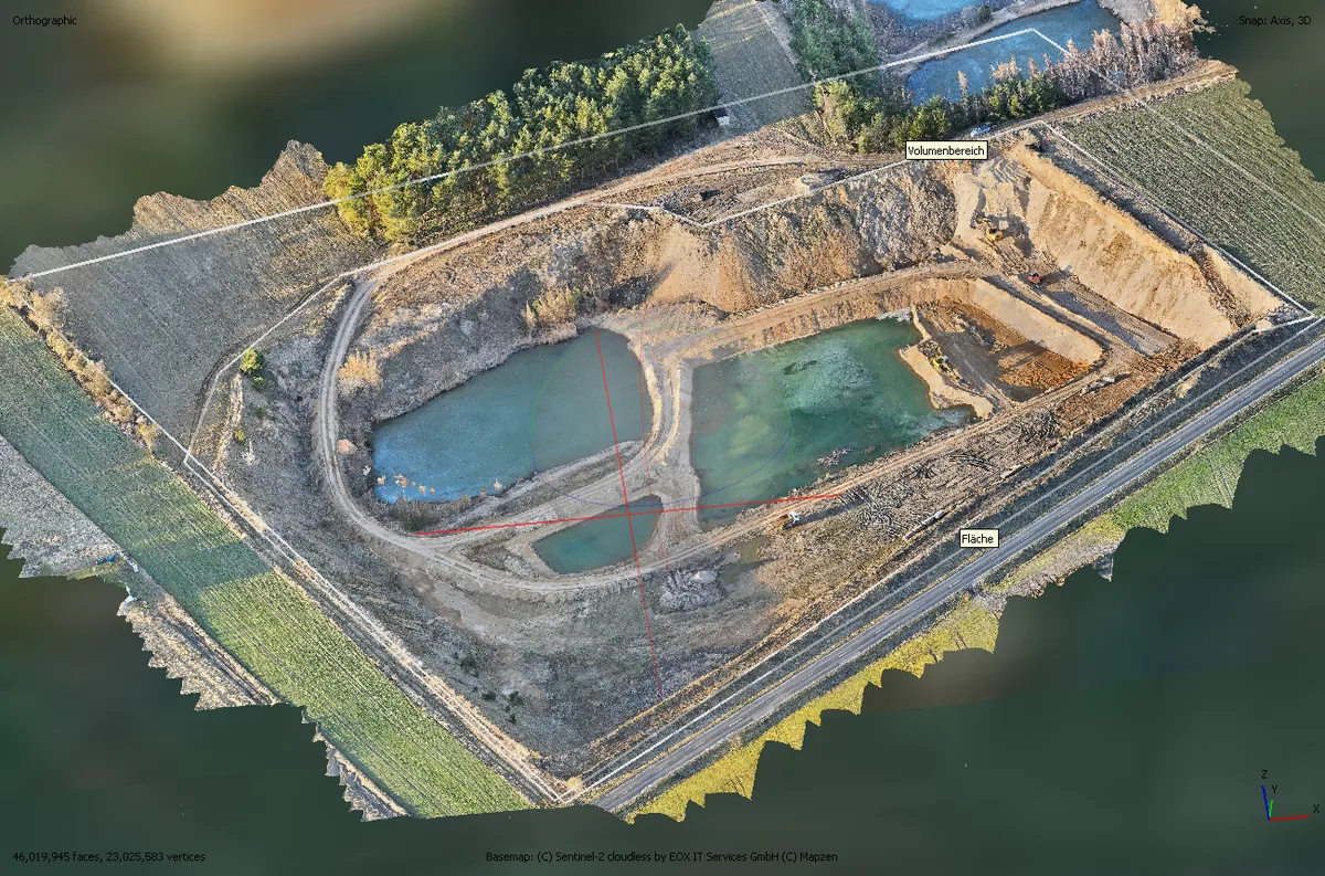 3D-Texturmodell der Sandgrube in Perspektive – Reale Oberflächentextur mit Höhendaten